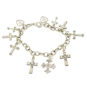 Vintage Premier Designs Multi Cross Charm Bracelet Silver Tone Goth Punk Y2K